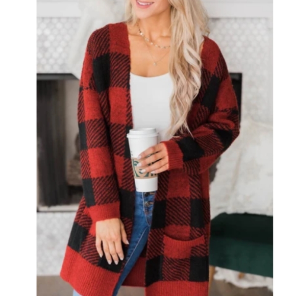 Worthwhile Risk Buffalo Plaid Red Cardigan - Picture 5 of 6